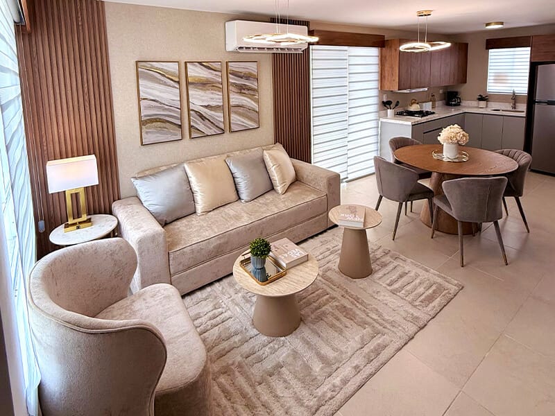 Sala del modelo Milán en el fraccionamiento Valle Condesa Sector Irlandés de la inmobiliaria Javer