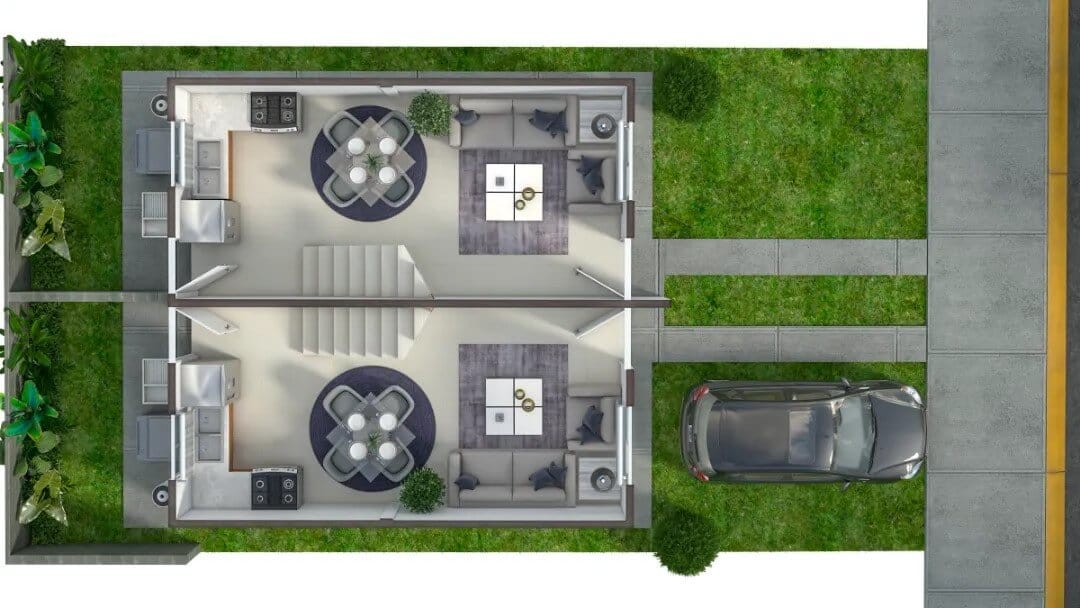 Planta arquitectónica planta baja del modelo Albatros del fraccionamiento El Jaral que pertenece a la inmobiliaria Javer