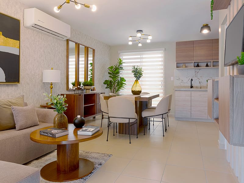 Sala y comedor del prototipo Águila Real en el fraccionamiento Pilares la Puerta de la inmobiliaria Javer