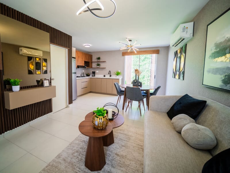 Sala del modelo Águila Real en el fraccionamiento Lomas del Mirador de la inmobiliaria Javer