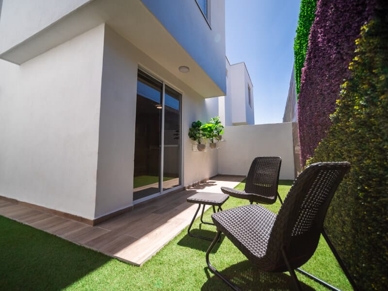 Jardín del modelo Águila Premier en el fraccionamiento Lomas del Mirador de la inmobiliaria Javer