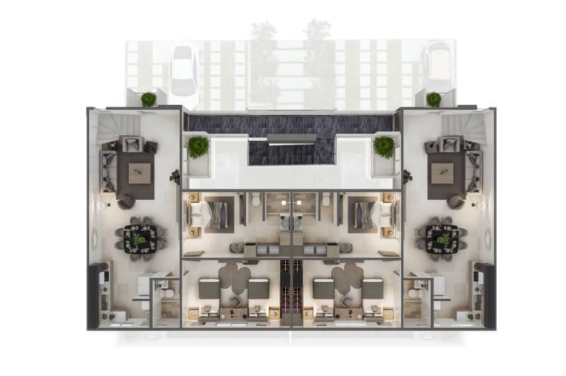 Planos arquitectónicos del tercer nivel de los departamentos de Cumbre Mezquite en inmobiliaria Javer