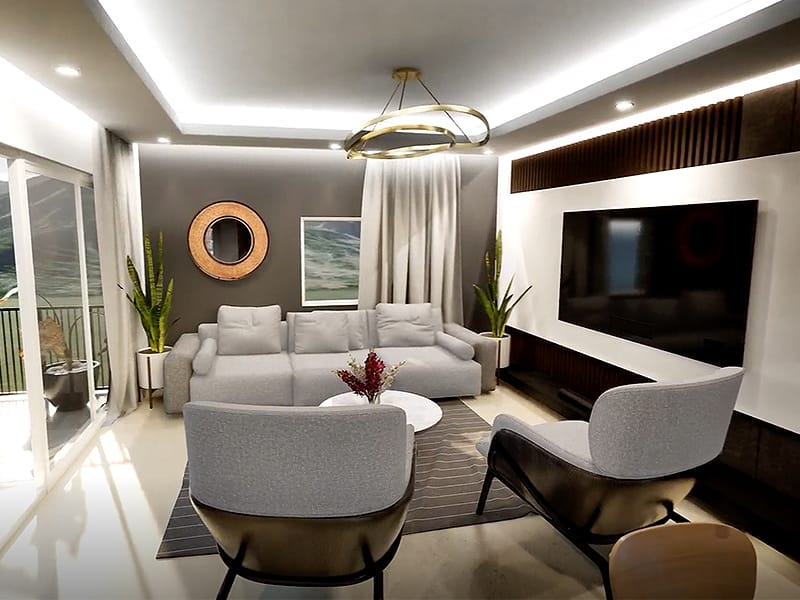 Sala de TV del departamento modelo D en el fraccionamiento Amaire de la inmobiliaria Javer