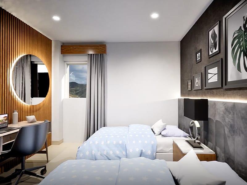 Recámara del departamento modelo B en el fraccionamiento Amaire de la inmobiliaria Javer