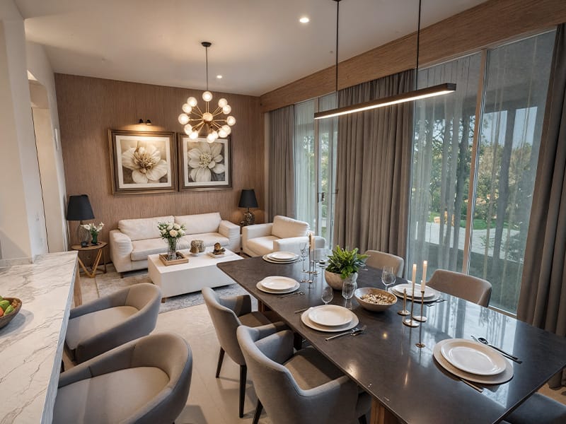sala y comedor de modelo aura elite Premier en fraccionamiento Xandora de la inmobiliaria Javer en Nuevo León