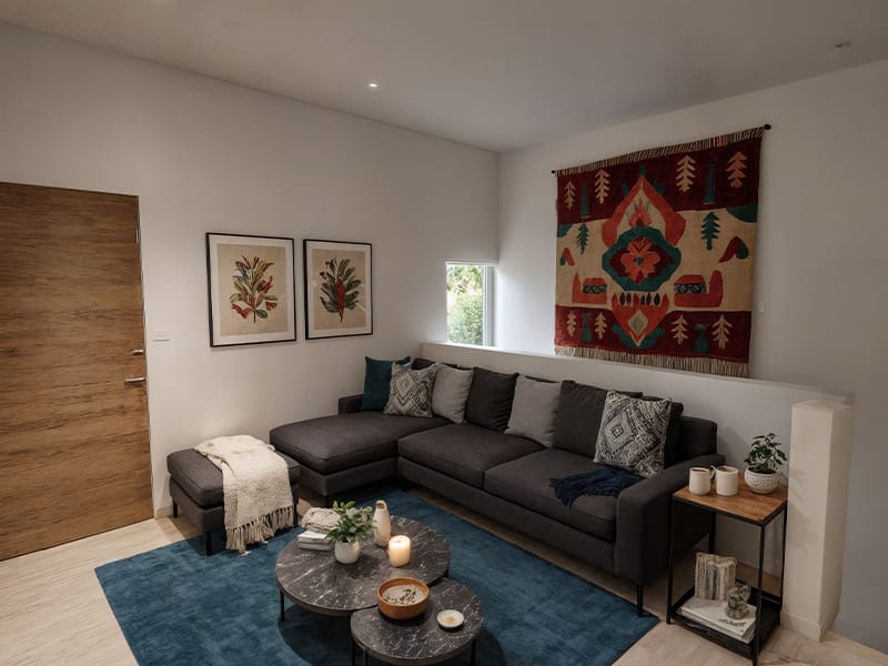 sala principal de modelo aura elite Premier en fraccionamiento Xandora de la inmobiliaria Javer en Nuevo León