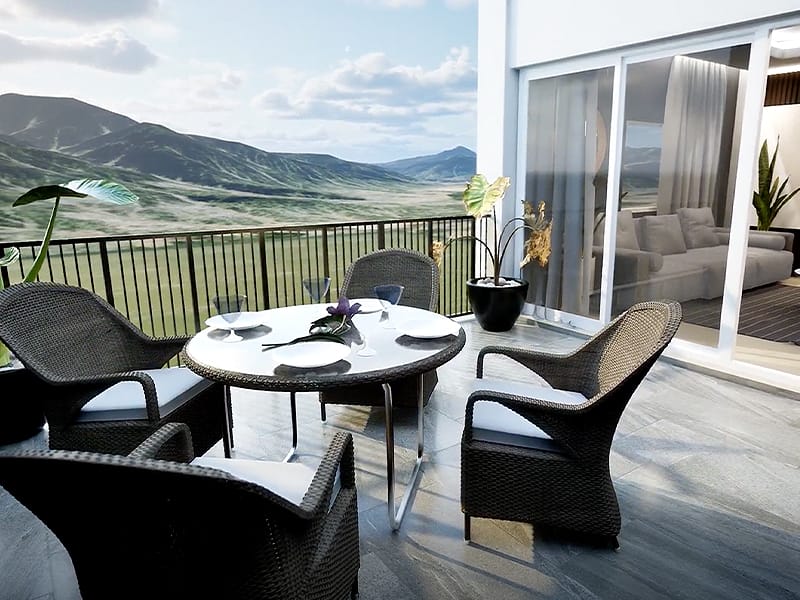 Terraza del departamento modelo D en el fraccionamiento Amaire de la inmobiliaria Javer