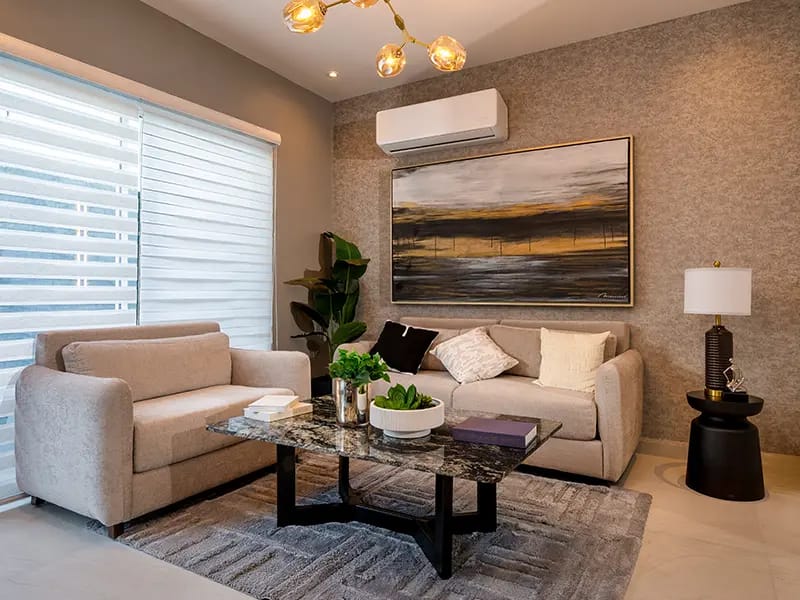 Sala en el modelo Aura Elite 2N del fraccionamiento Bosques de la Sierra en inmobiliaria Javer de Nuevo León