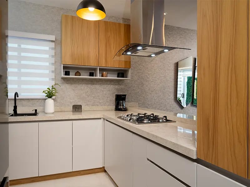 Cocina en el modelo Aura Elite 2N del fraccionamiento Bosques de la Sierra en inmobiliaria Javer de Nuevo León