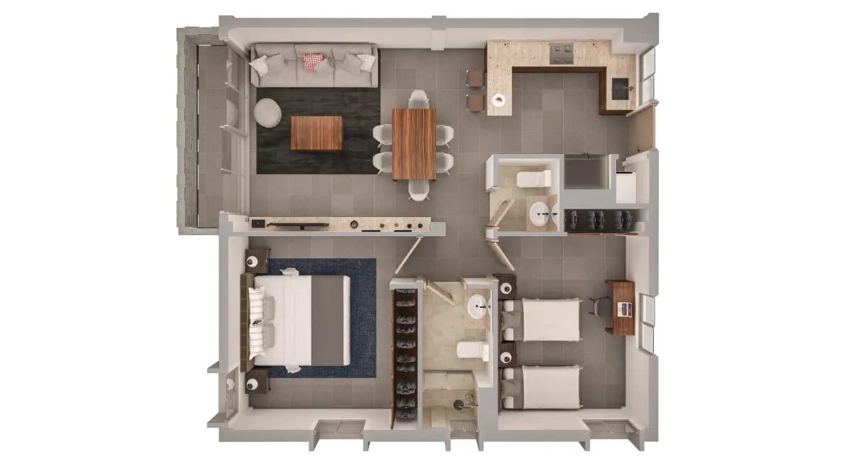 Planta arquitectónica del departamento modelo B en el fraccionamiento Amaire de la inmobiliaria Javer