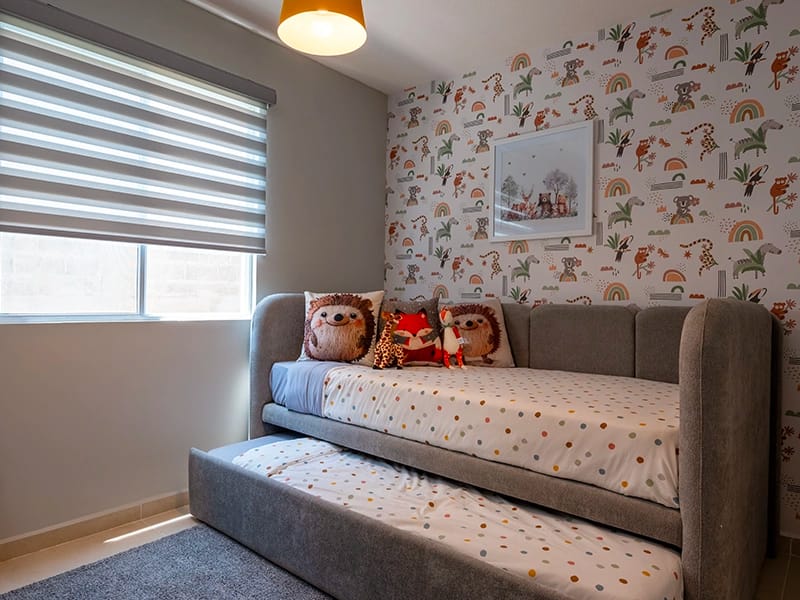 Recamara con cama duplex del modelo Águila real en fraccionamiento Vista Serena de la inmobiliaria Javer
