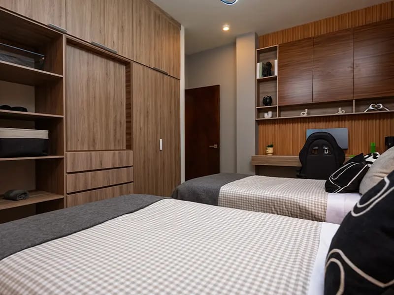 Recámara doble del departamento modelo C en el fraccionamiento Amaire de la inmobiliaria Javer