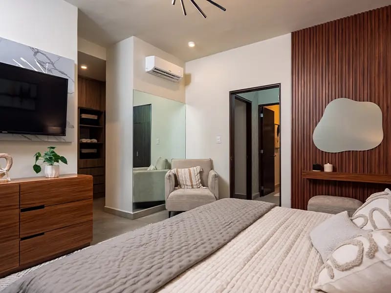 Recámara principal del departamento modelo C en el fraccionamiento Amaire de la inmobiliaria Javer