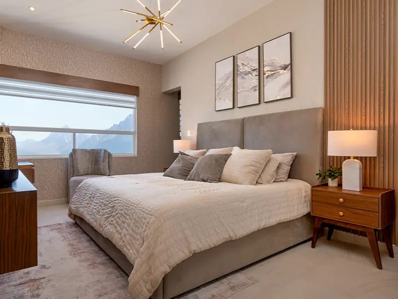 Recámara principal en el modelo Aura Elite 3N del fraccionamiento Bosques de la Sierra en inmobiliaria Javer de Nuevo León