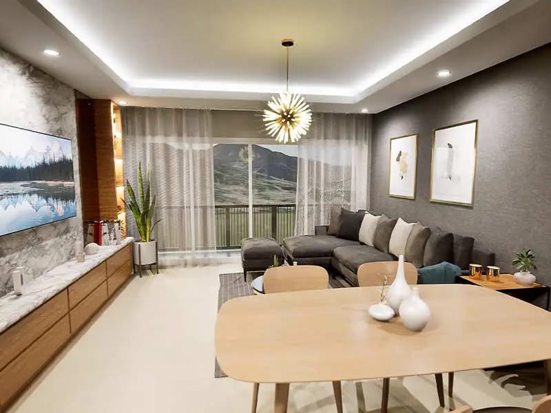 Sala del departamento modelo B en el fraccionamiento Amaire de la inmobiliaria Javer