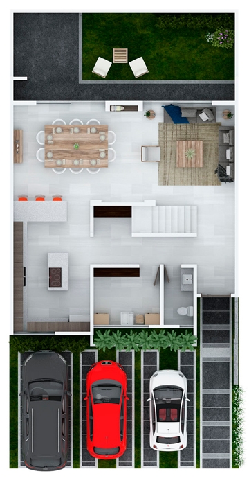 Casas en Metepec - Alboreto Residencial - Modelo Albero Elite Fachada 1 - Planos - Planta Baja