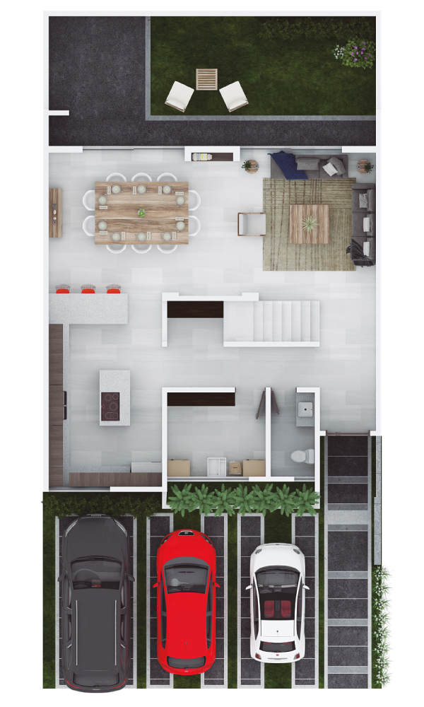 Casas en Metepec - Alboreto Residencial - Modelo Albero Elite Fachada 2 - Planos - Planta Baja